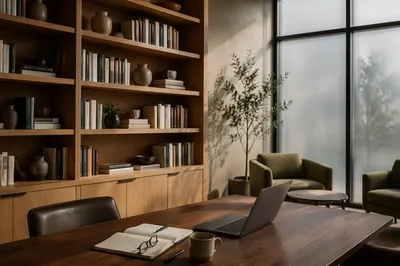 Modern Office Bookshelf with Wisdom Theme