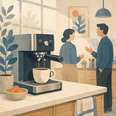 Office Break Room Coffee Conversation Scene