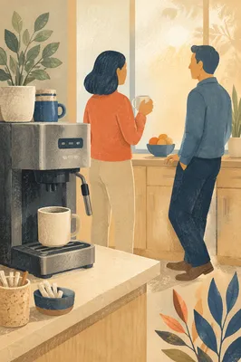 Coworkers Chatting by Office Coffee Machine