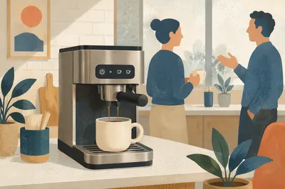 Office Break Room Coffee Conversation Scene
