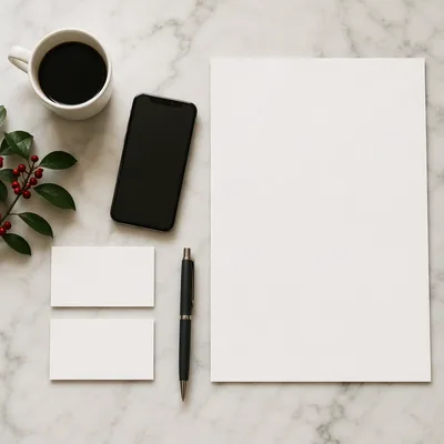 Elegant Marble Business Card Mockup Flat Lay