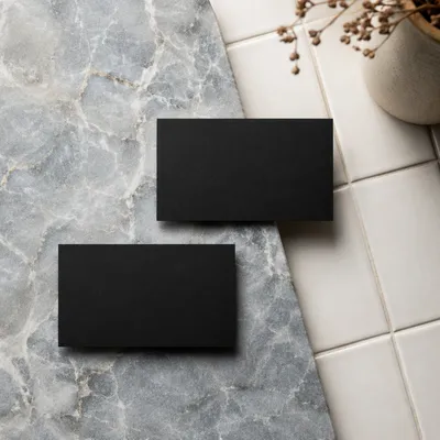 Minimal Black Business Cards on Marble