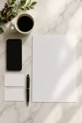 Premium Business Card Mockup on Marble Desk