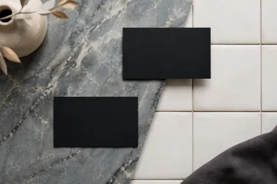 Minimal Black Business Cards on Marble