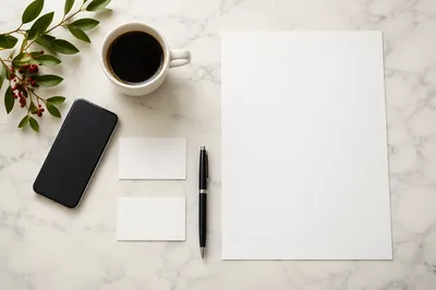 Premium Business Card Mockup on Marble Desk