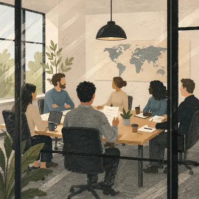 Collaborative Business Meeting Through Glass Partition