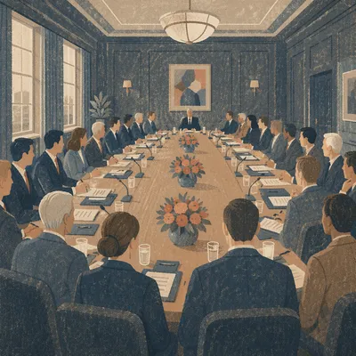 Formal Boardroom Team Meeting in Monochrome