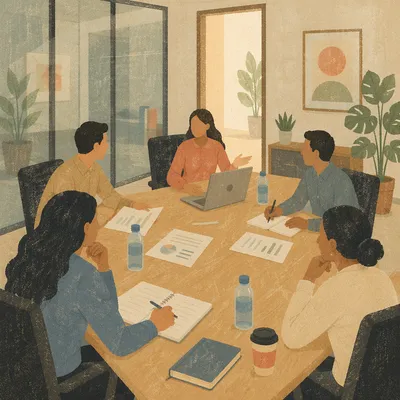 Modern Team Meeting Around Conference Table