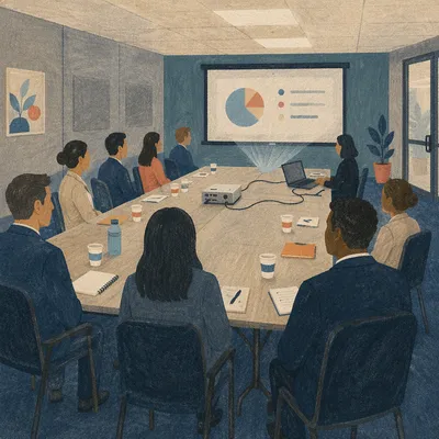 Focused Team Meeting in Modern Conference Room
