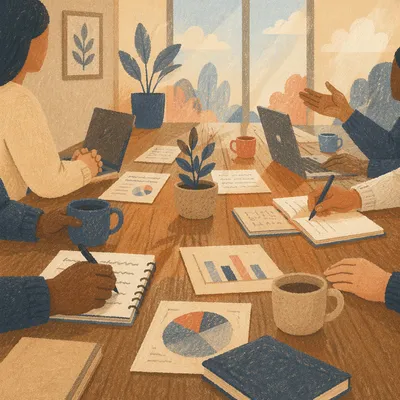 Collaborative Business Meeting at Wooden Conference Table