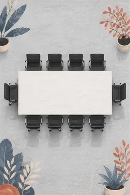 Minimalist Overhead Business Conference Table Setup