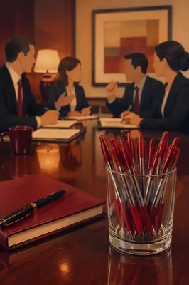 Red Pens at Collaborative Business Meeting