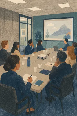 Focused Team Meeting in Modern Conference Room
