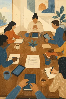 Quiet Team Meeting Around Conference Table