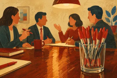 Business Meeting with Red Pens