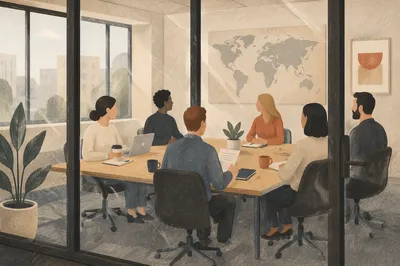 Collaborative Business Meeting Through Glass Partition