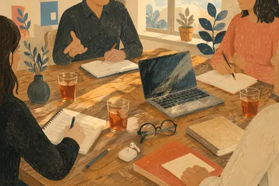 Warm Collaborative Business Meeting at Rustic Table