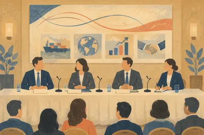 Professional Business Panel Meeting at Conference Table