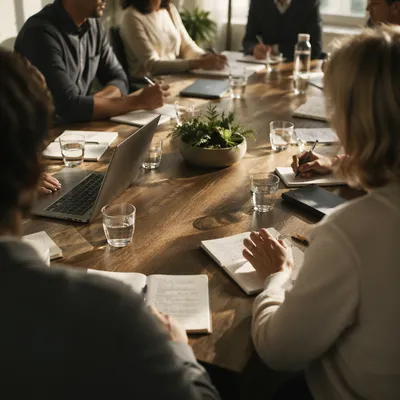 Focused Business Team Around Conference Table