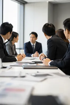 Modern Team Meeting at Conference Table