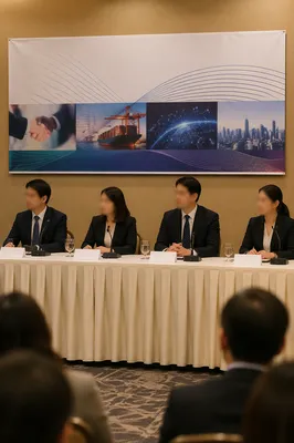 Professional Business Panel Meeting at Conference Table
