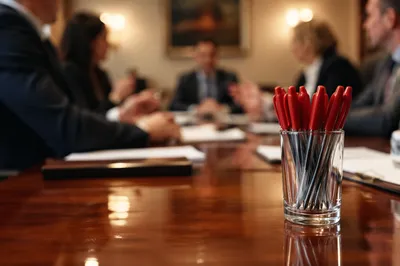 Focused Team Meeting With Red Pens