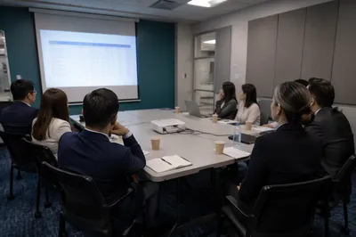 Corporate Team Meeting in Modern Conference Room