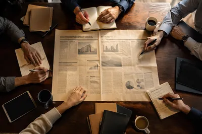 Overhead Business Meeting With Project Agenda