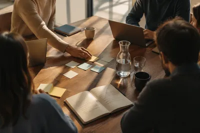 Collaborative Business Meeting at Wooden Conference Table