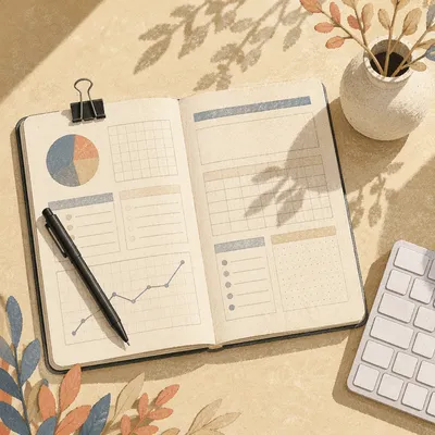Business Planning Notebook With Morning Desk Shadows