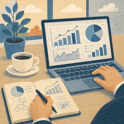 Business Planning Notebook with Financial Charts