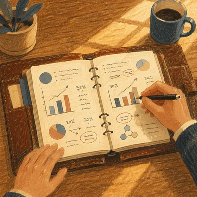 Business Planning Notebook with Financial Charts