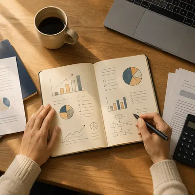 Business Planning Notebook with Hand Drawn Charts