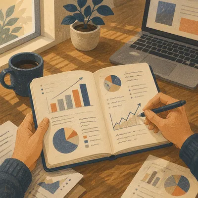 Business Plan Notebook with Hand Drawn Charts