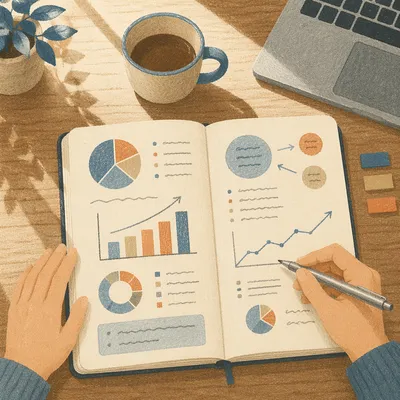Business Planning Notebook with Charts Overhead