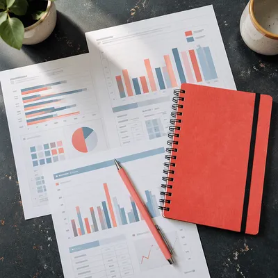 Business Planning Notebook with Charts Flat Lay