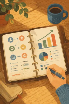 Business Planner with Hand Drawn Growth Charts