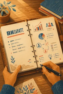Business Planning Notebook With Hand Drawn Charts
