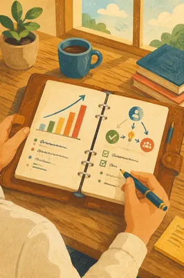 Business Planning Notebook with Hand Drawn Charts