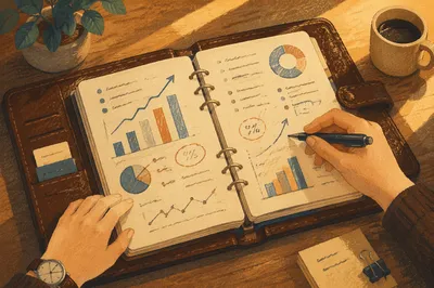 Business Planning Notebook with Financial Charts