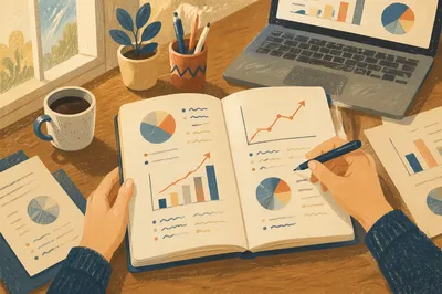 Business Plan Notebook with Hand Drawn Charts