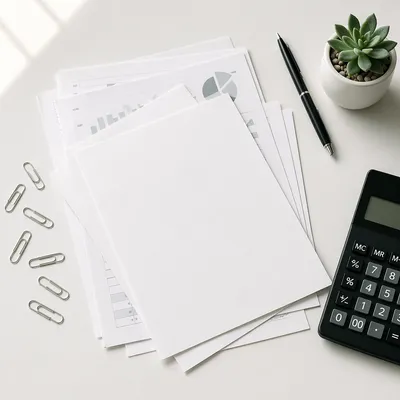 Clean Accounting Workspace With Calculator and Documents