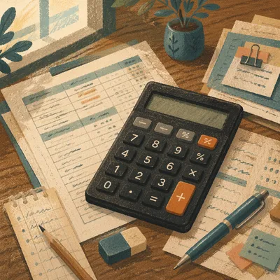 Close-Up Accounting Desk With Calculator