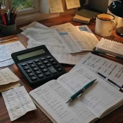Close-Up Accounting Desk with Calculator