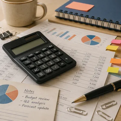 Close Up Accounting Desk With Calculator