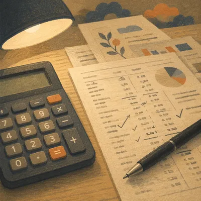 Warm Accounting Desk With Calculator and Documents