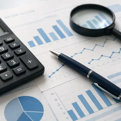 Calculator and Financial Reports Close-Up
