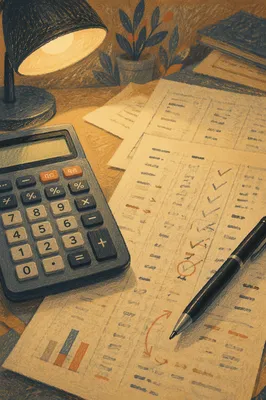 Close Up Accounting Desk With Calculator