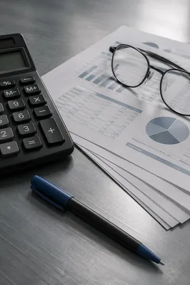Calculator and Financial Reports Desk Close-Up