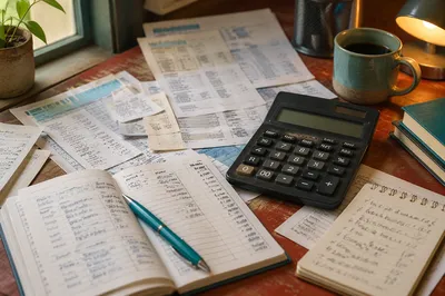 Close Up Accounting Desk With Calculator
